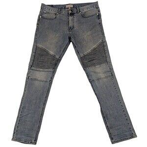 Bullhead Mens Jeans Stacked Skinny Moto 38x31 Tag 34 Blue Stretch Denim